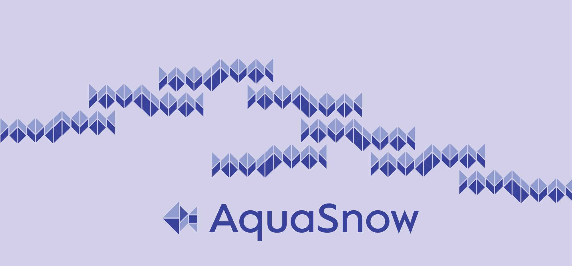 a seamless pattern built from the aquasnow mark, repeated into a wave, blue on light lilac